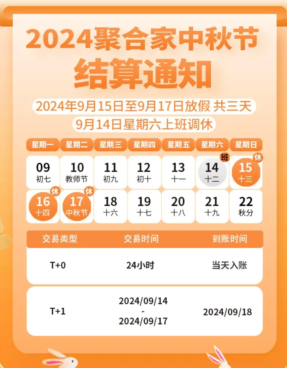 聚合家2024年中秋结算通知